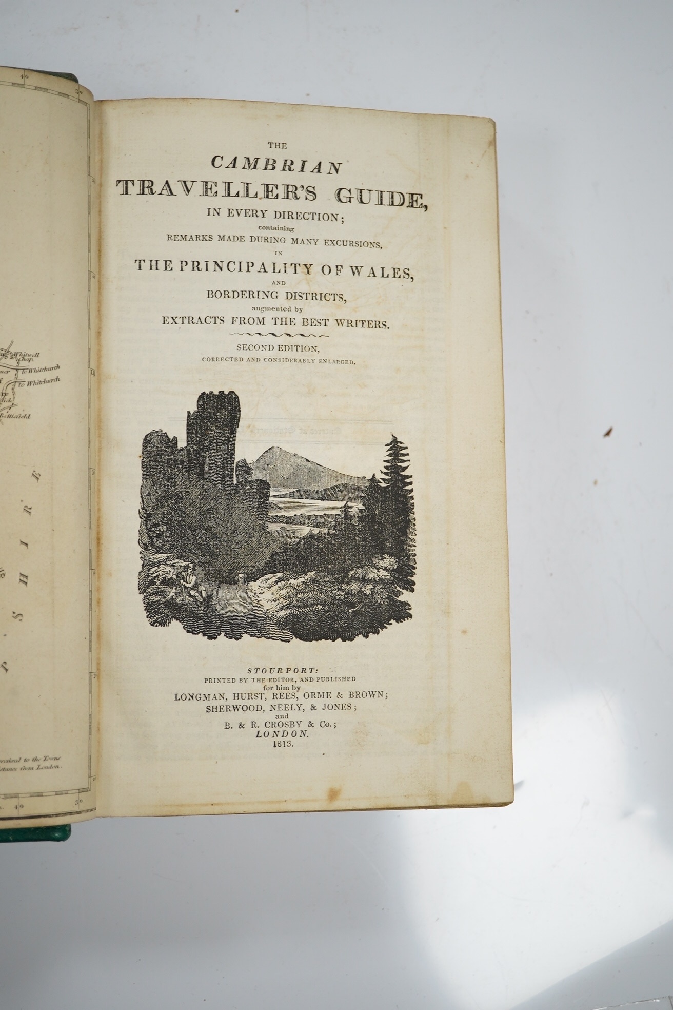 The Cambrian Traveller's Guide, in every direction ... in the Principality of Wales, and bordering districts ... pictorial title vignette, 2 folded and hand coloured maps; rebound 20th century green half morocco and clot